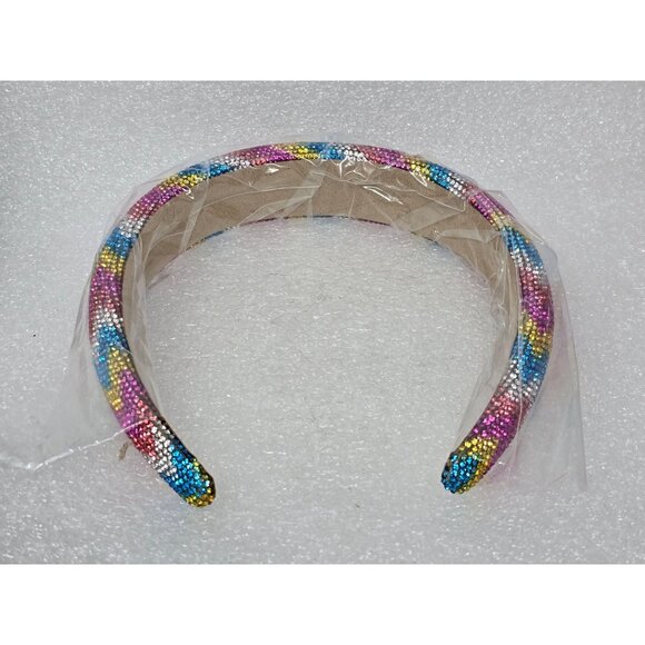 Colorful Rhinestone Embellished Wide  Padded Headband Hairband Zigzag Pattern - Picture 2 of 2